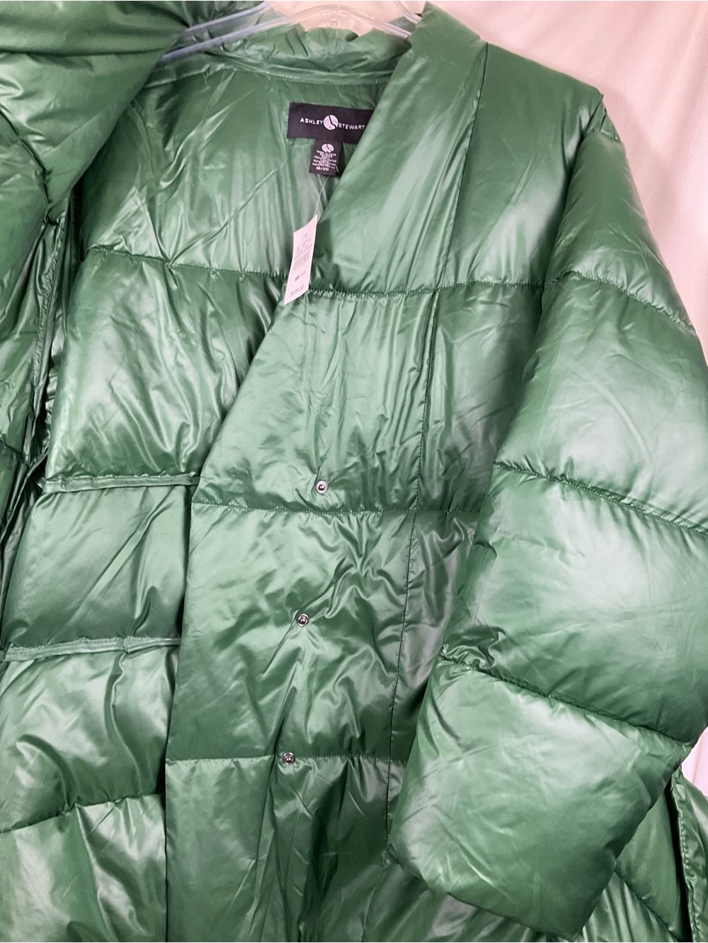 Ashley Stewart Emerald Green Asymmetrical Quilted Belted Puffer Coat - Picture 8 of 15
